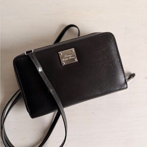 Ralph Lauren Black Textured Leather Crossbody with Silver Logo Plate